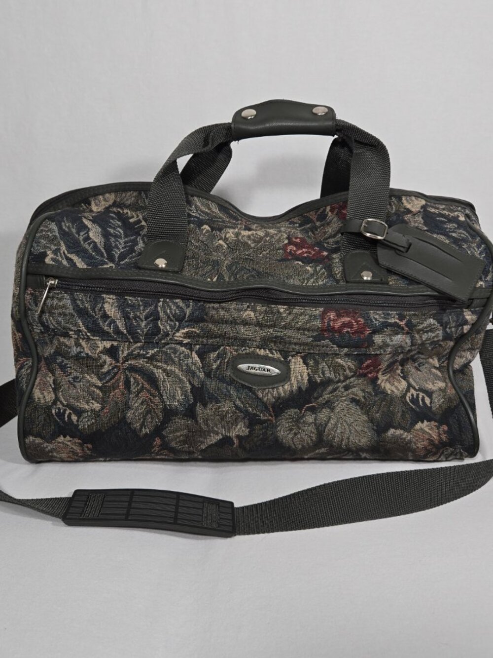 Vintage J C Penney JAGUAR Floral TAPESTRY Muted-Greens CANVAS Heritage BAG 12x18
